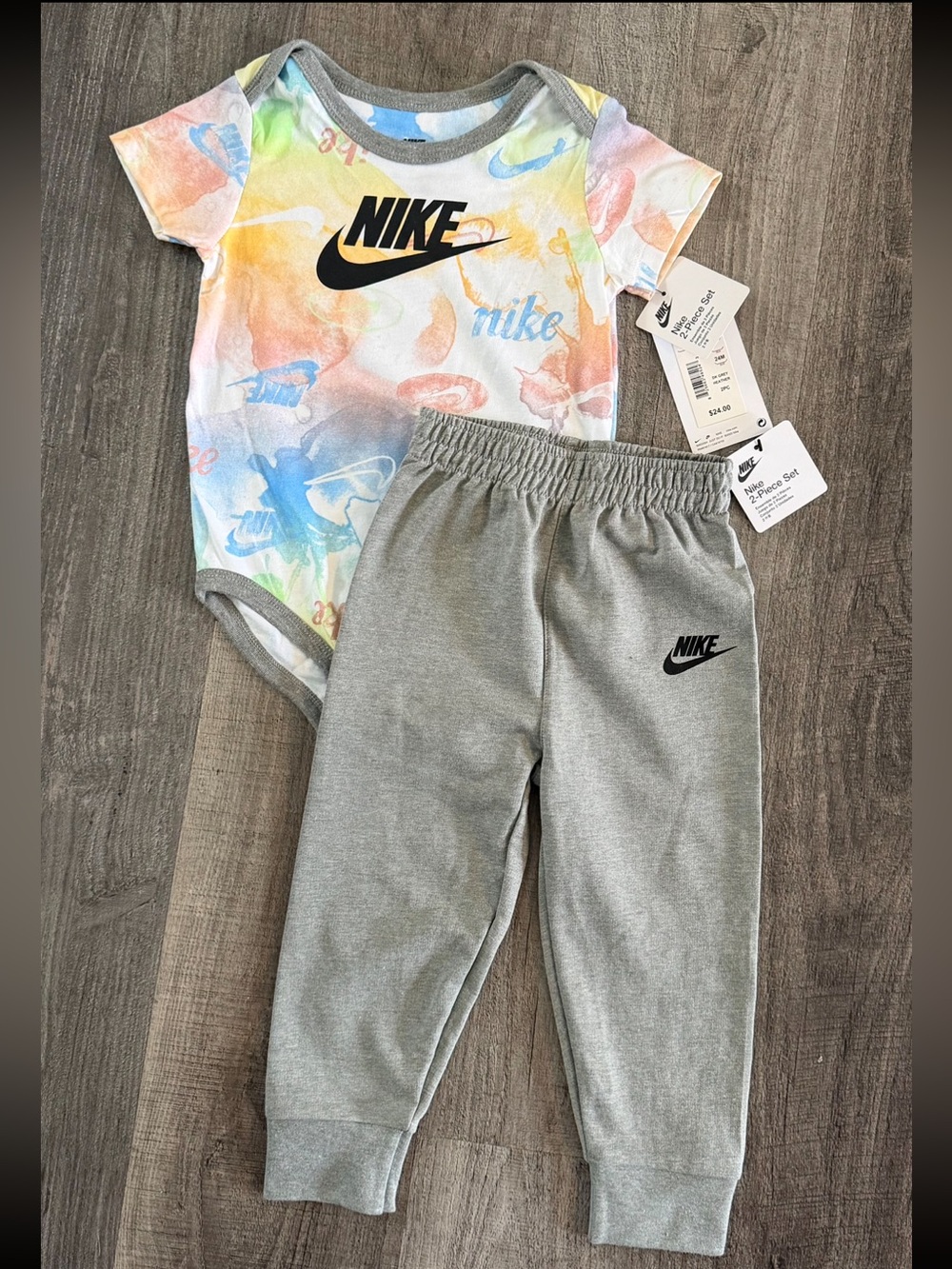 Nike Multicolor Tie-Dye Bodysuit & Gray Joggers Set